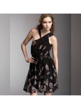 Anthropologie Leifsdottir Black Feliciana Dress Feather Print Size 6